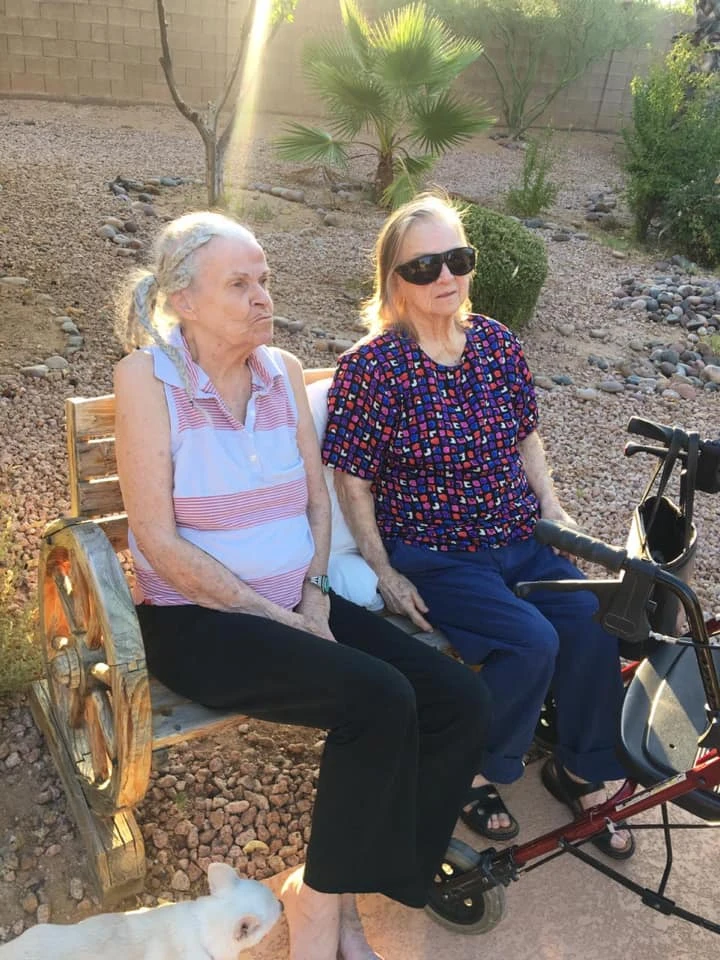Residents relaxing outdoors