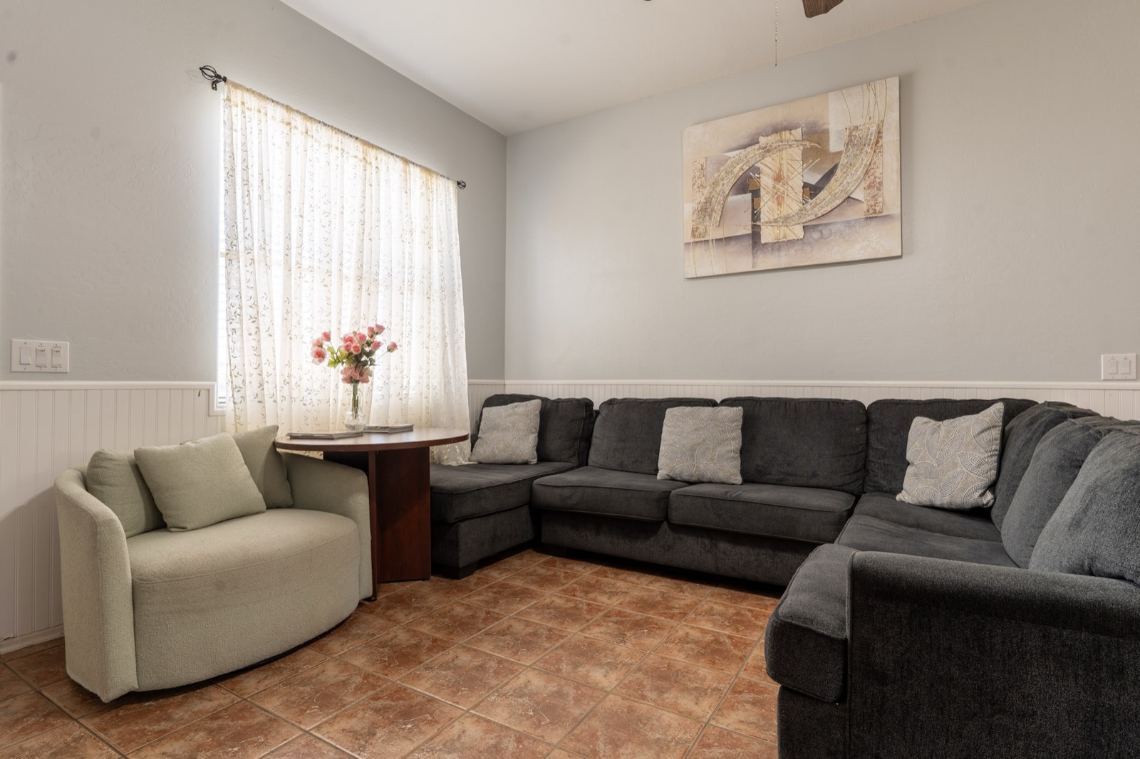 A warm, welcoming living space inside Grace Hill Ranch